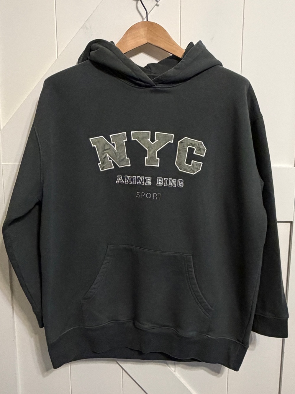 ANINE BING Sport NYC Hoodie Women’s Small Washed Dark Green Organic Cotton